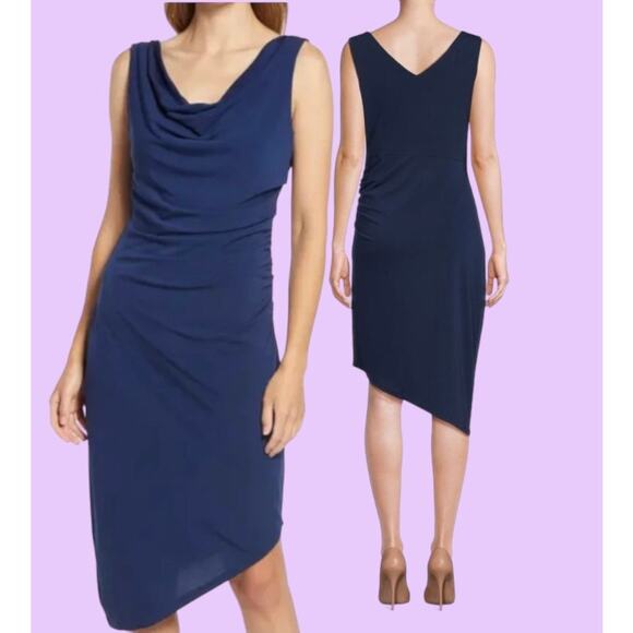 Sam Edelman Asymmetric Sleeveless Cocktail Dress Navy 2 NWOT - Picture 1 of 6